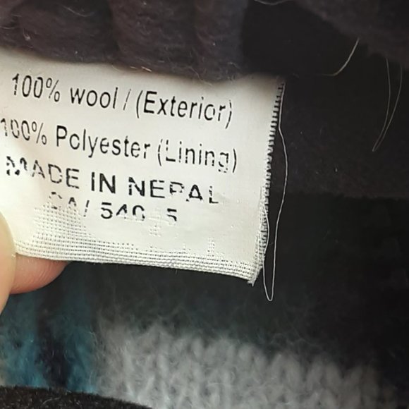 Made in Nepal Polar Fleece Lined Chunky Wool Sweater | Blue White | S-M - Picture 12 of 12